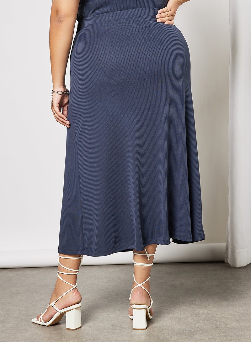 Violeta By Mango - Plus Size Side Slit Skirt Navy - Image 1
