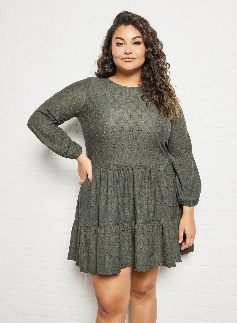 Violeta By Mango Plus Size Solid Mini Dress Green Bottle - Image 1