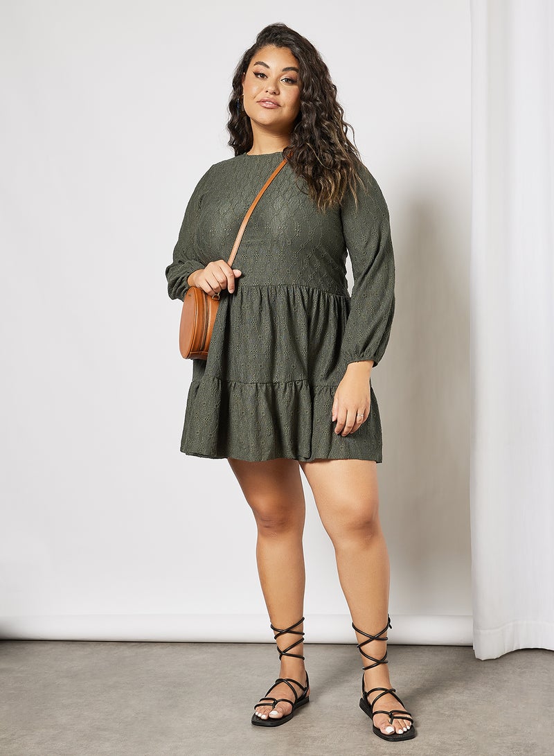 Violeta By Mango Plus Size Solid Mini Dress Green Bottle - Image 2