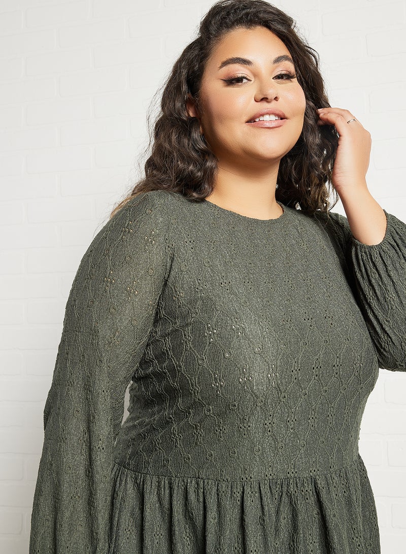 Violeta By Mango Plus Size Solid Mini Dress Green Bottle - Image 3
