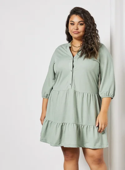 Violeta By Mango Plus Size Tiered Dress Sage Green