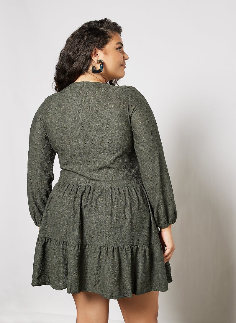Violeta By Mango Plus Size Solid Mini Dress Green Bottle - Image 4