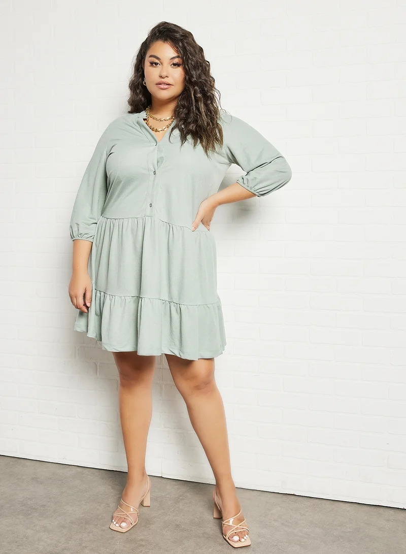 Violeta By Mango Plus Size Tiered Dress Sage Green