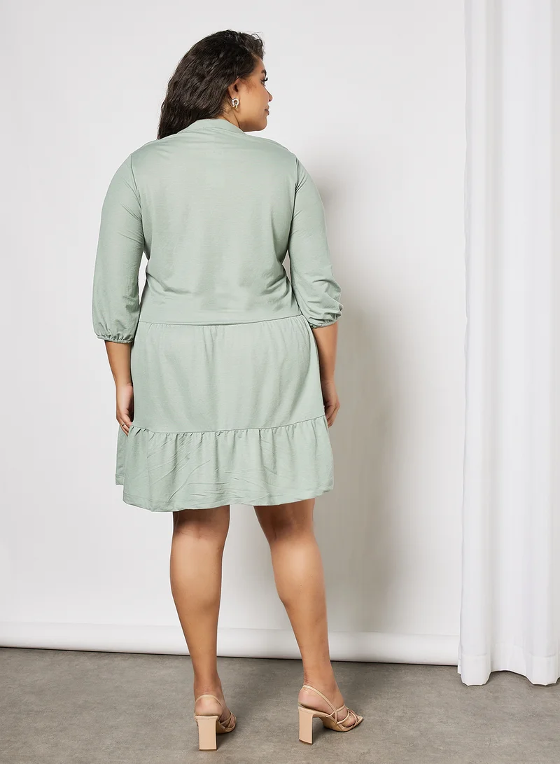 Violeta By Mango Plus Size Tiered Dress Sage Green