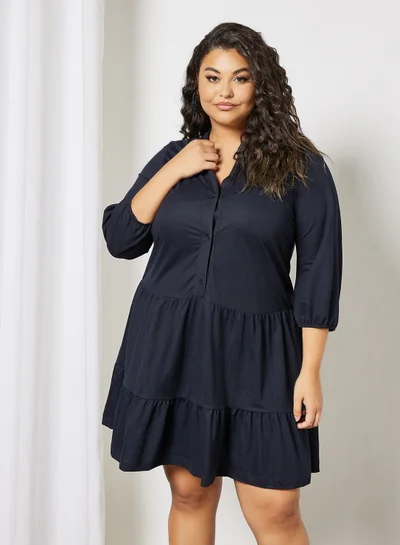 Violeta By Mango Plus Size Tiered Dress Navy
