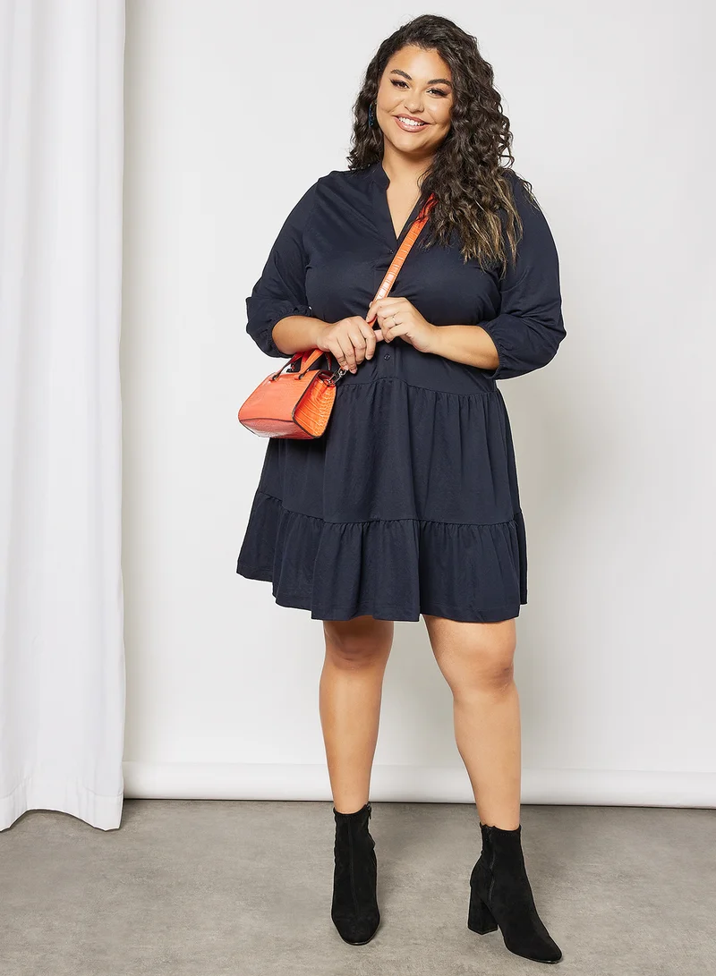 Violeta By Mango Plus Size Tiered Dress Navy