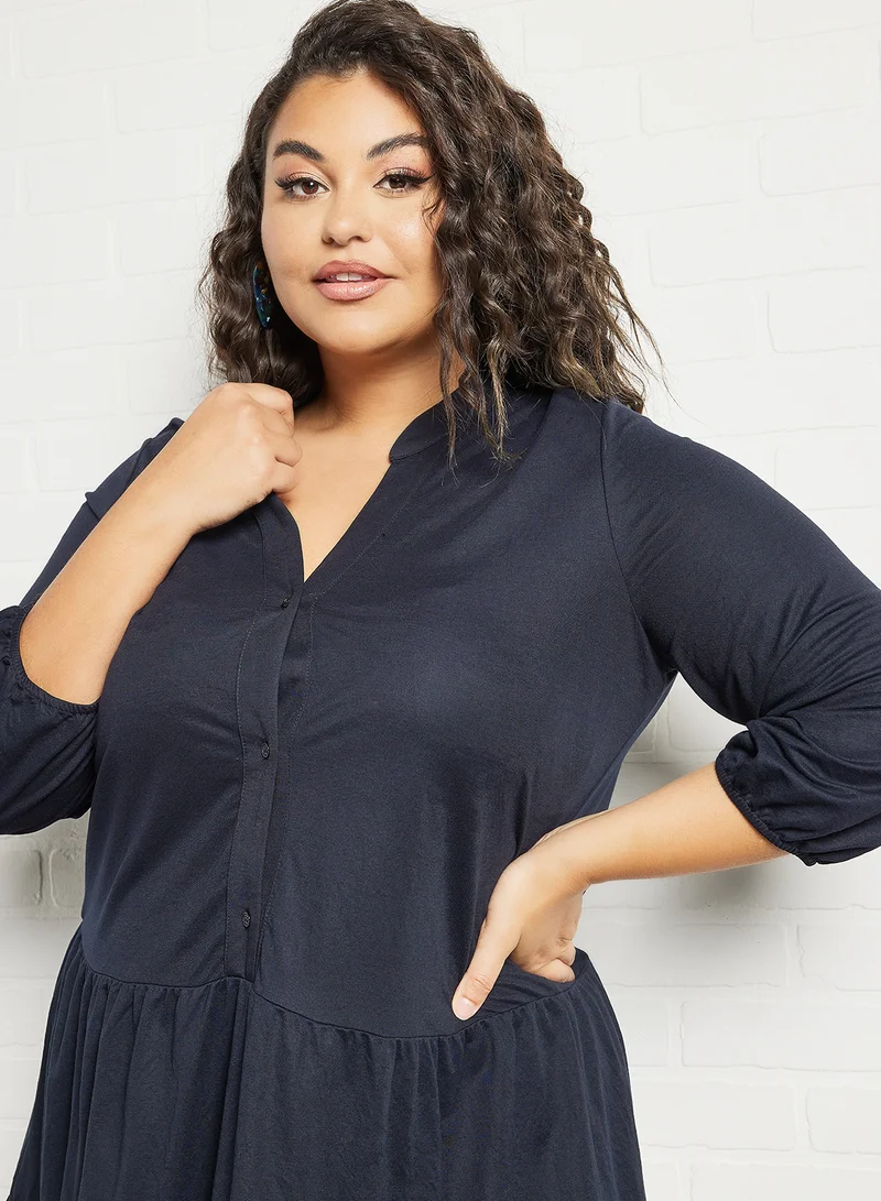 Violeta By Mango Plus Size Tiered Dress Navy