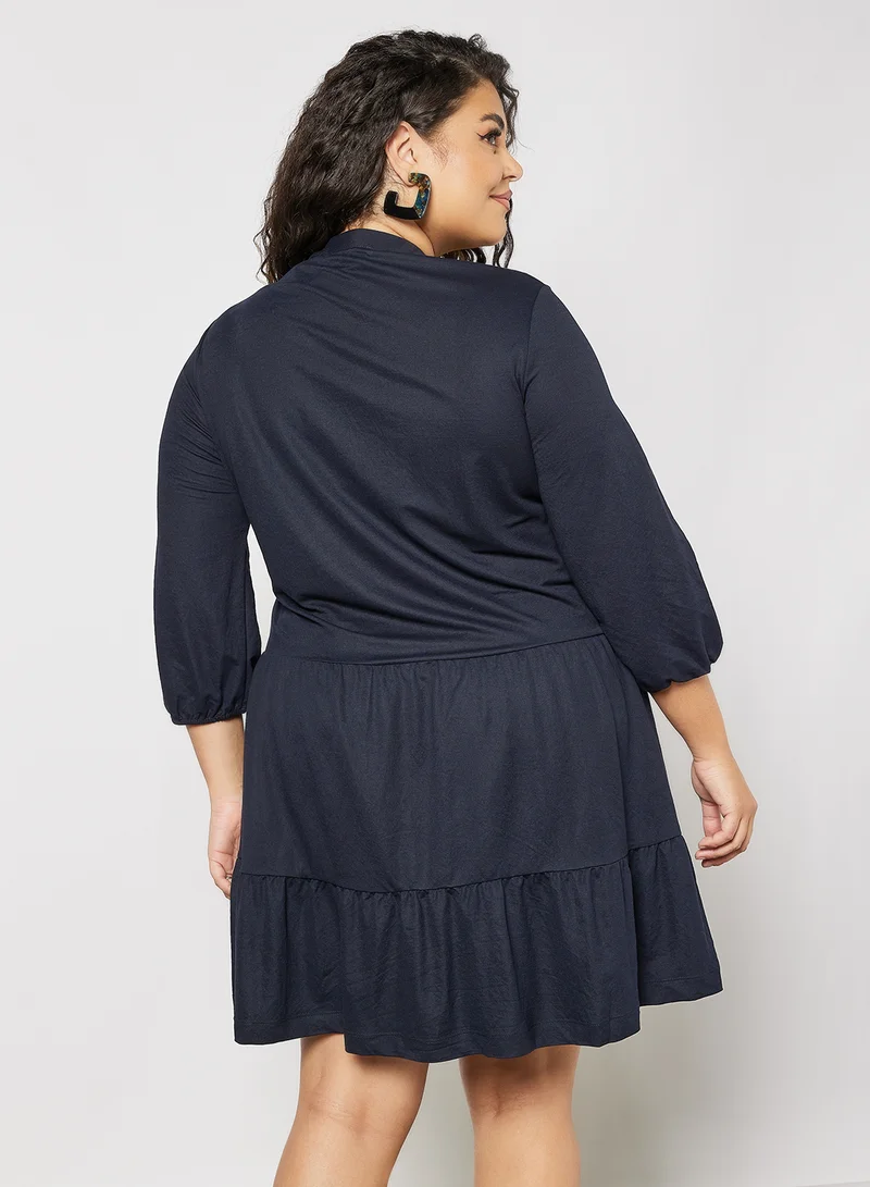 Violeta By Mango Plus Size Tiered Dress Navy