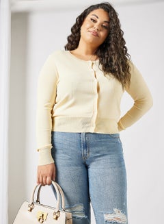 Plus Size Fine Knit Cardigan Light Yellow