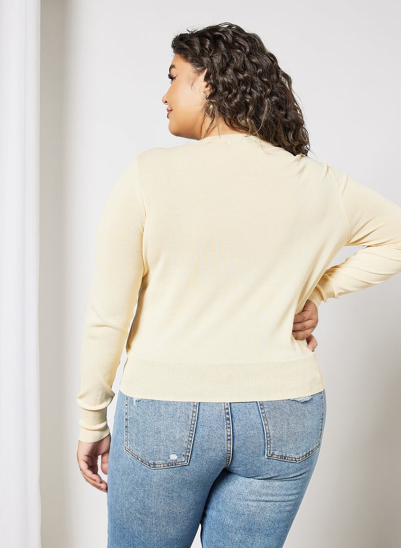 Violeta By Mango - Plus Size Fine Knit Cardigan Light Yellow - Image 1