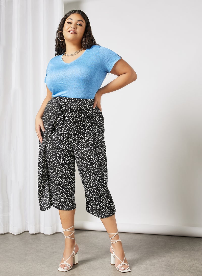 Violeta By Mango - Plus Size Printed Pants Black - Image 1