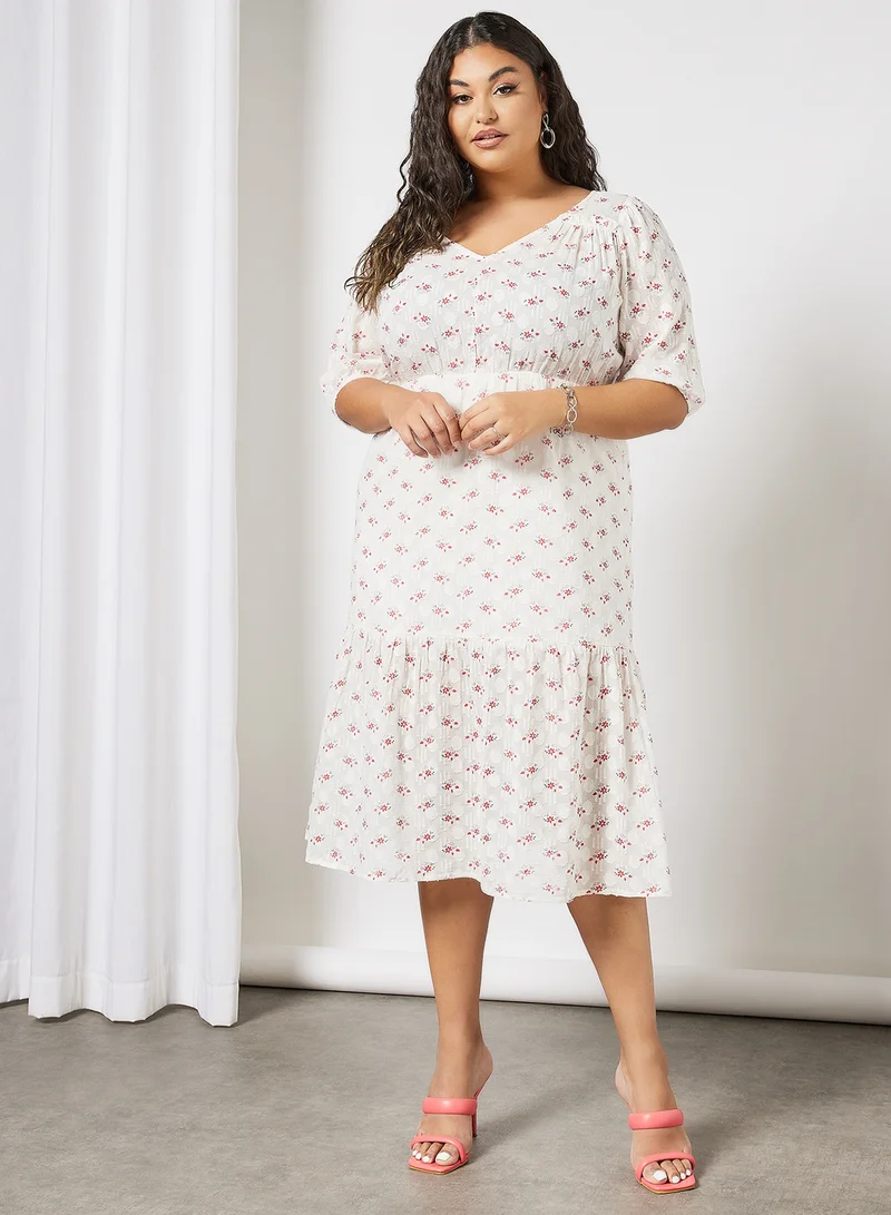 Violeta By Mango Plus Size Floral Print Dress Off White