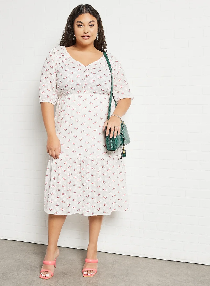 Violeta By Mango Plus Size Floral Print Dress Off White