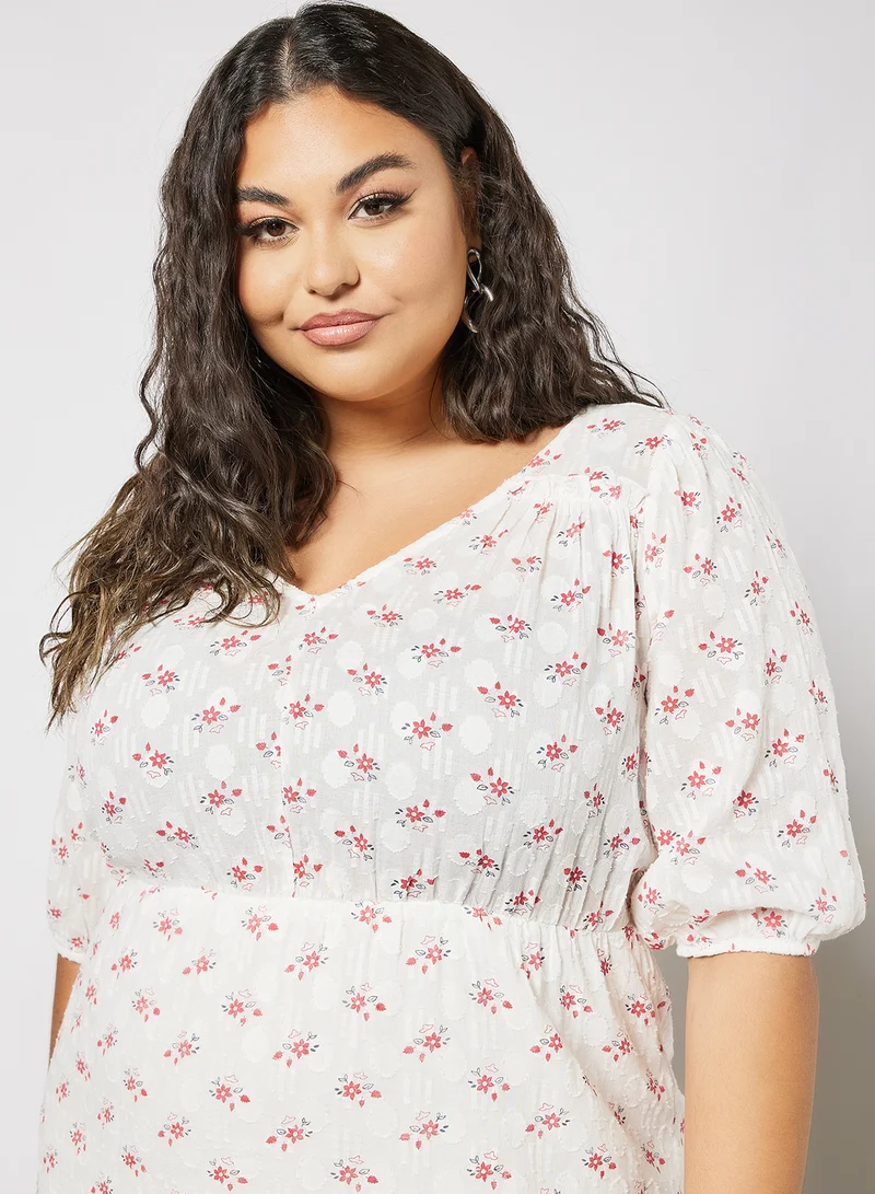 Violeta By Mango Plus Size Floral Print Dress Off White
