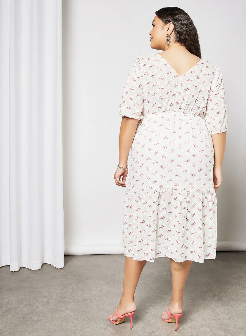 Violeta By Mango Plus Size Floral Print Dress Off White
