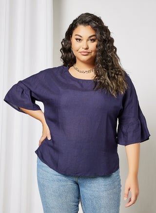Plus Size Ruffle Detail Blouse Navy