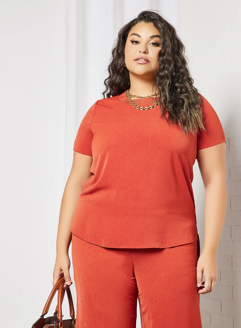Violeta By Mango Plus Size Crinkle-Effect Top Brown