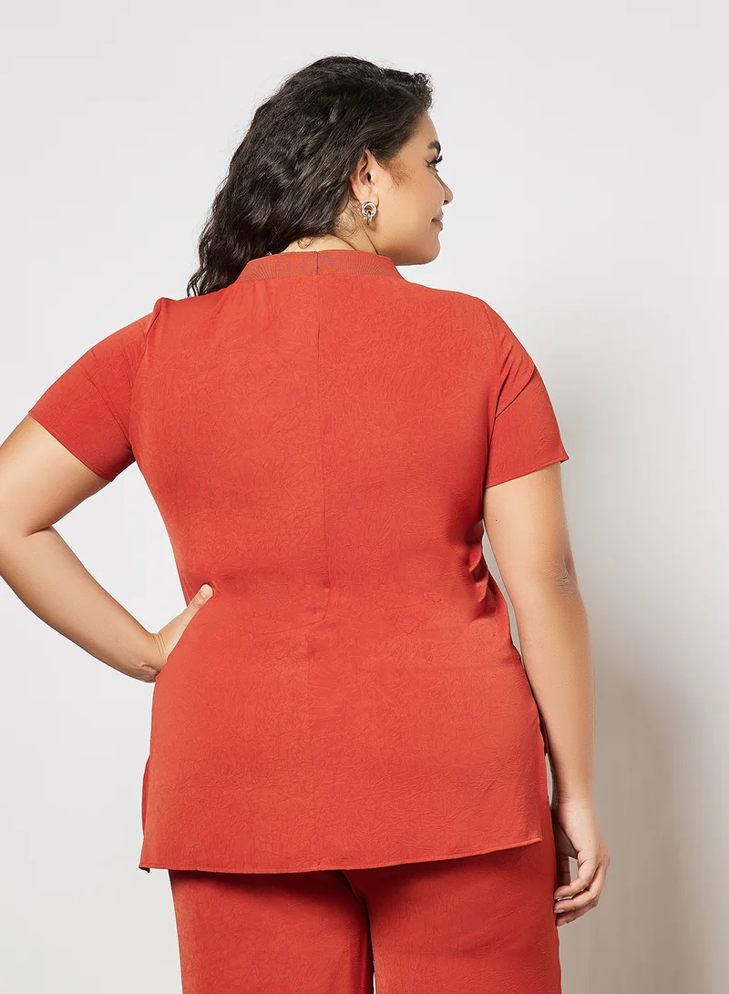 Violeta By Mango Plus Size Crinkle-Effect Top Brown