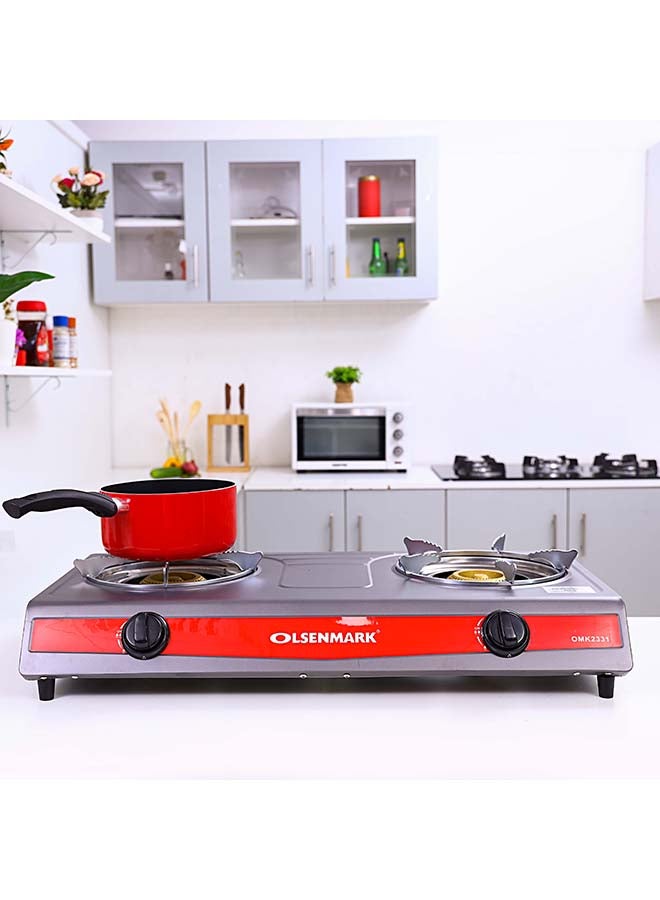 Olsenmark - Gas Cooker | 2 Cast Iron Burner with Detachable Pan Support| Low Gas Consumption and Efficient Burners| Improved Gas Flow for Efficient Heating| Auto Ignition System, LPG Gas Stove| Black| 2 Years Warranty OMK2331 Silver - Image 1