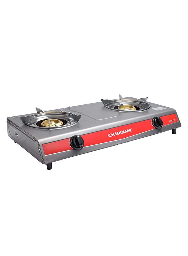 Olsenmark - Gas Cooker | 2 Cast Iron Burner with Detachable Pan Support| Low Gas Consumption and Efficient Burners| Improved Gas Flow for Efficient Heating| Auto Ignition System, LPG Gas Stove| Black| 2 Years Warranty OMK2331 Silver - Image 1