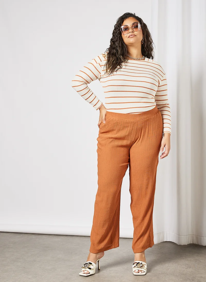 Violeta By Mango Plus Size Striped T-Shirt Offwhite