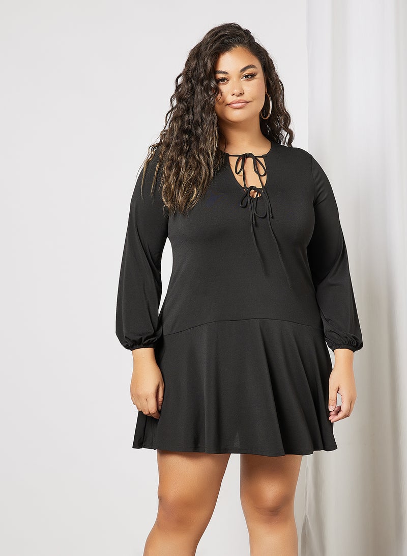 Violeta By Mango - Plus Size Peplum Dress Black - Image 1