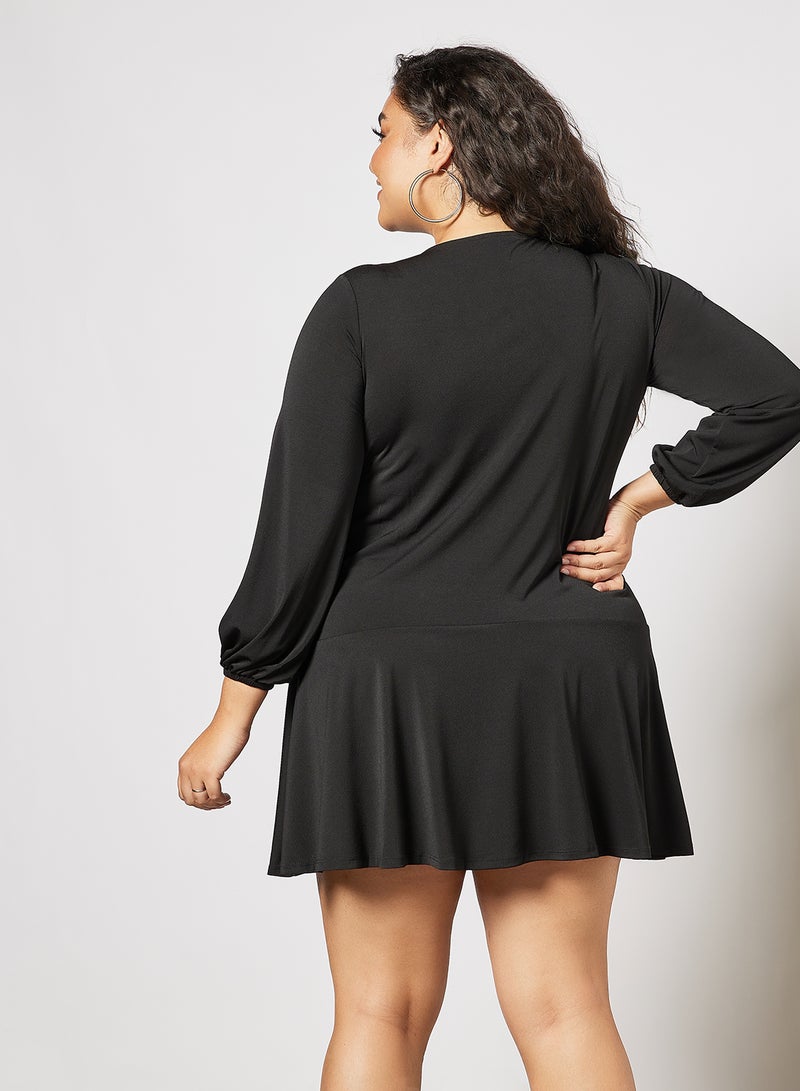 Violeta By Mango - Plus Size Peplum Dress Black - Image 1