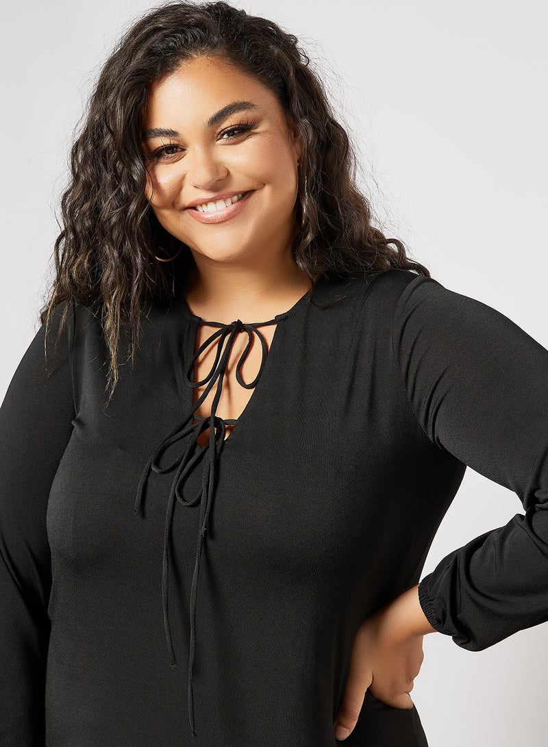 Violeta By Mango - Plus Size Peplum Dress Black - Image 1