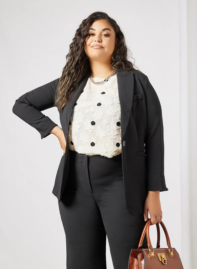 Violeta By Mango Plus Size Plain Blazer Black