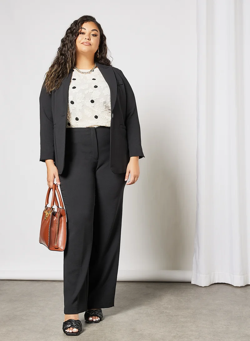 Violeta By Mango Plus Size Plain Blazer Black