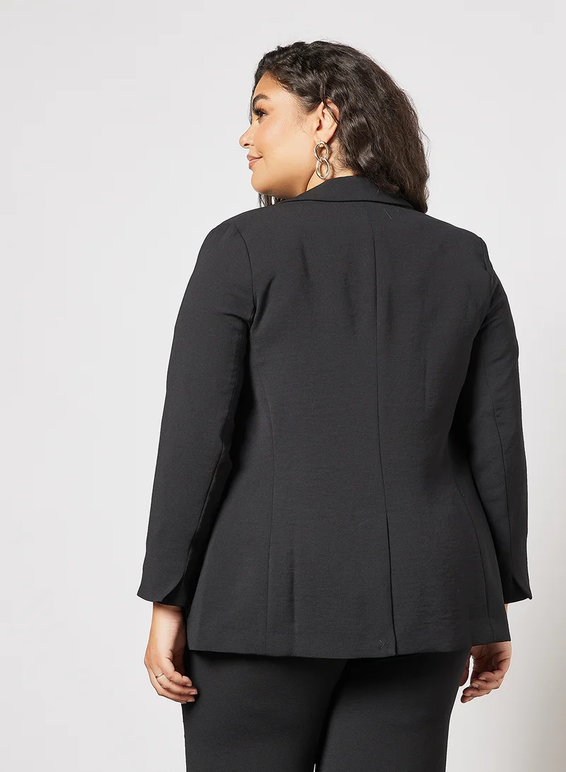 Violeta By Mango Plus Size Plain Blazer Black