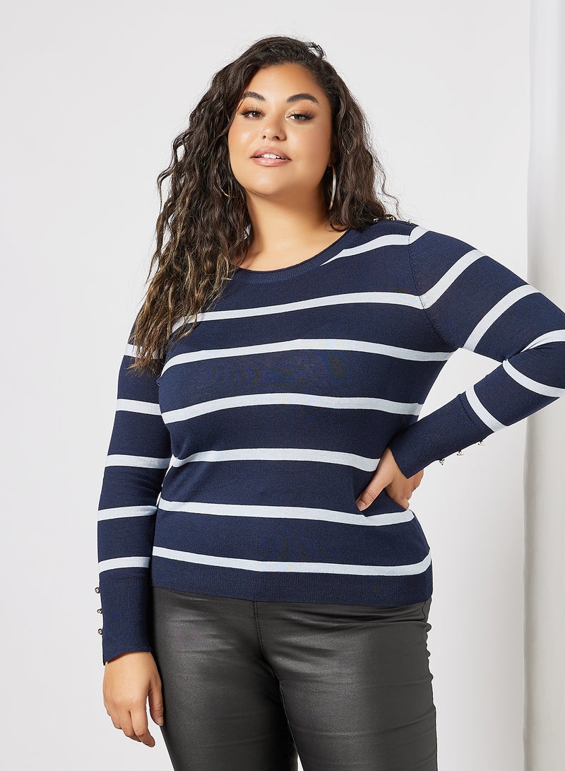 Violeta By Mango - Plus Size Striped Sweater Navy - Image 1