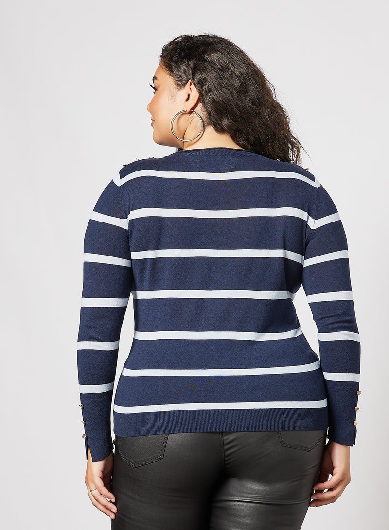 Violeta By Mango - Plus Size Striped Sweater Navy - Image 1