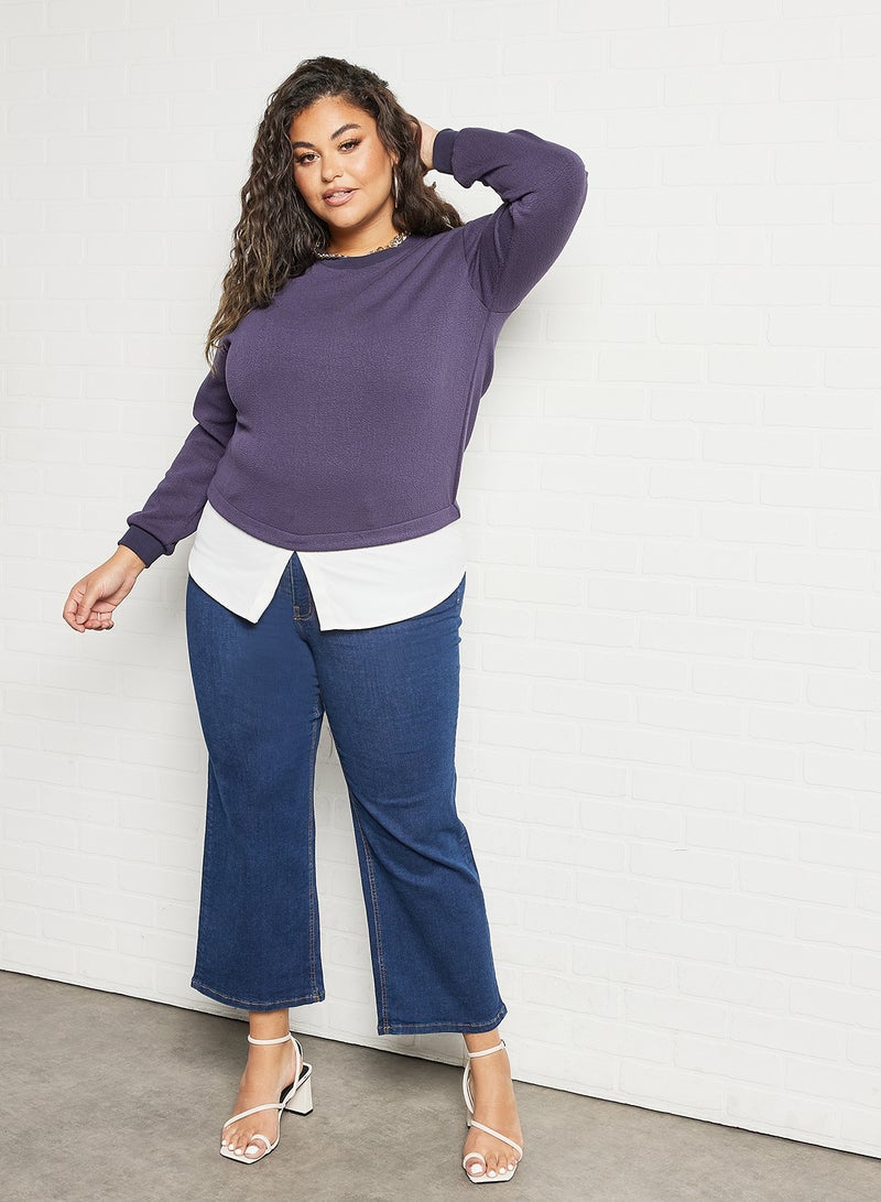 Violeta By Mango - Plus Size Solid Sweatshirt Navy - Image 1