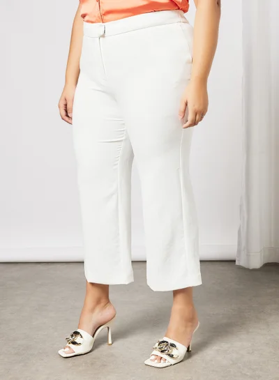 Violeta By Mango Plus Size Cropped Straight Pants Off-White