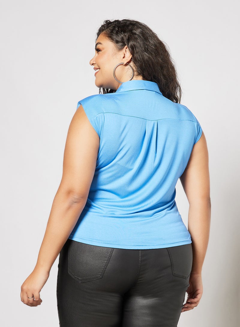 Violeta By Mango - Plus Size Sleeveless Shirt Blue - Image 1