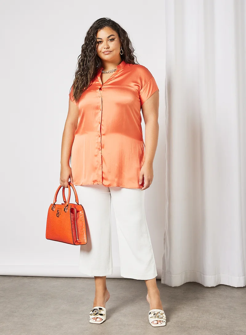 Violeta By Mango Plus Size Longline Satin Blouse