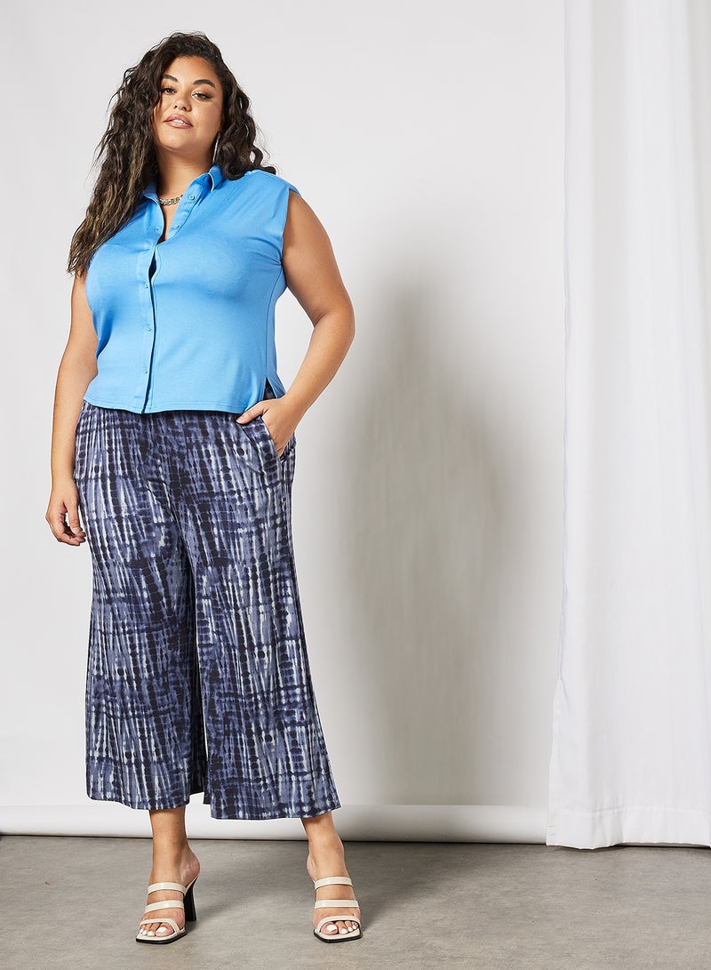 Violeta By Mango - Plus Size Tie-Dye Culottes Blue - Image 1