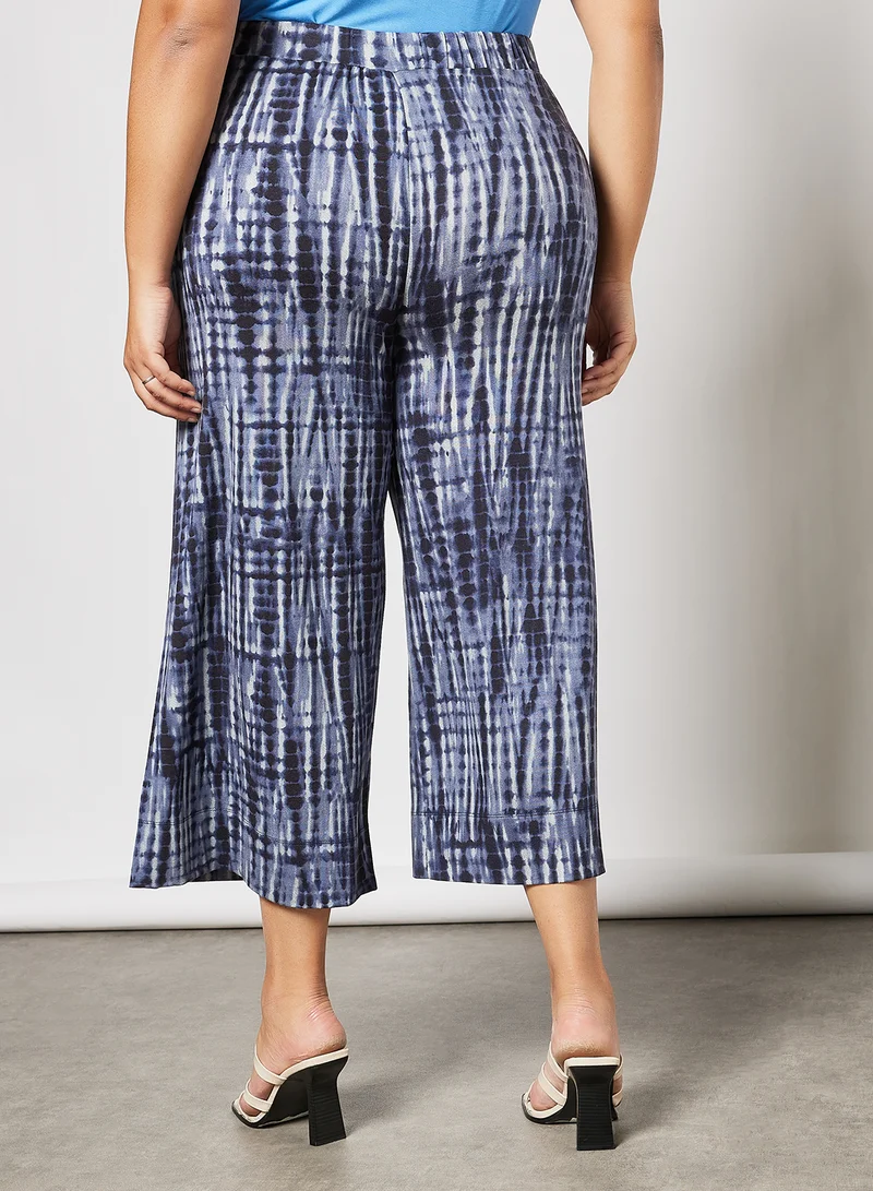Violeta By Mango Plus Size Tie-Dye Culottes Blue
