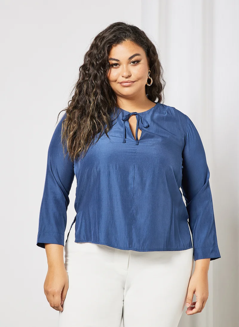 Violeta By Mango Plus Size Tie-Up Neck Blouse