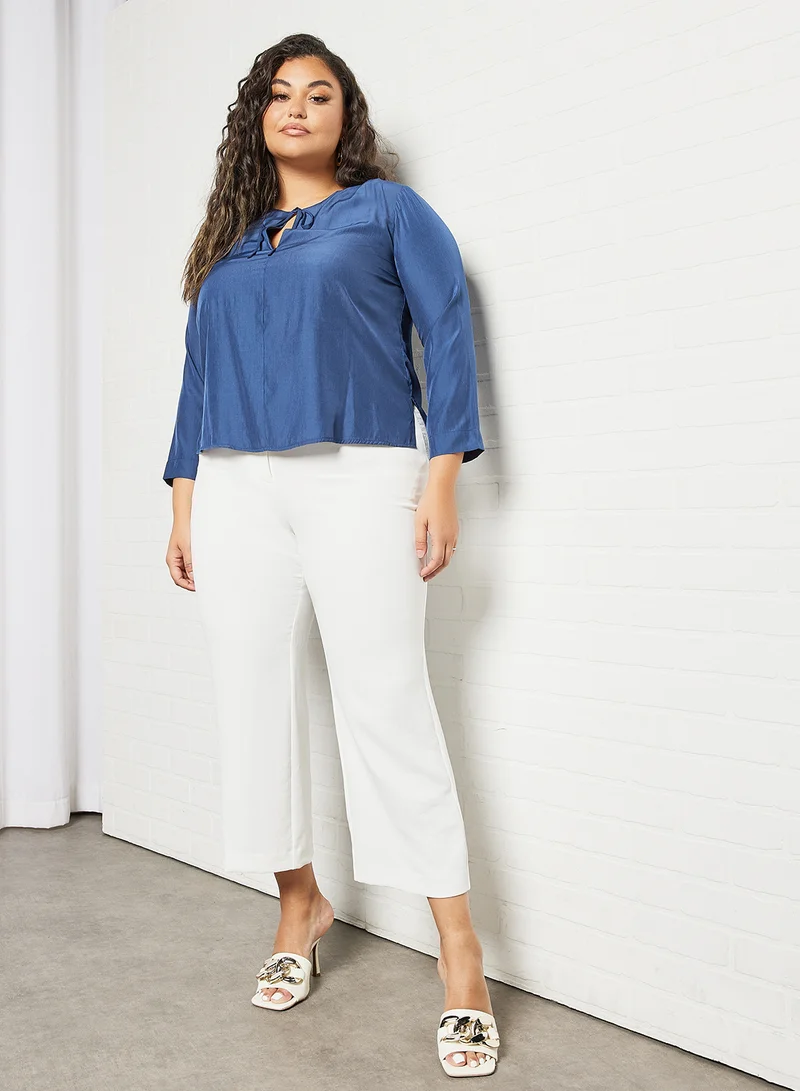 Violeta By Mango Plus Size Tie-Up Neck Blouse