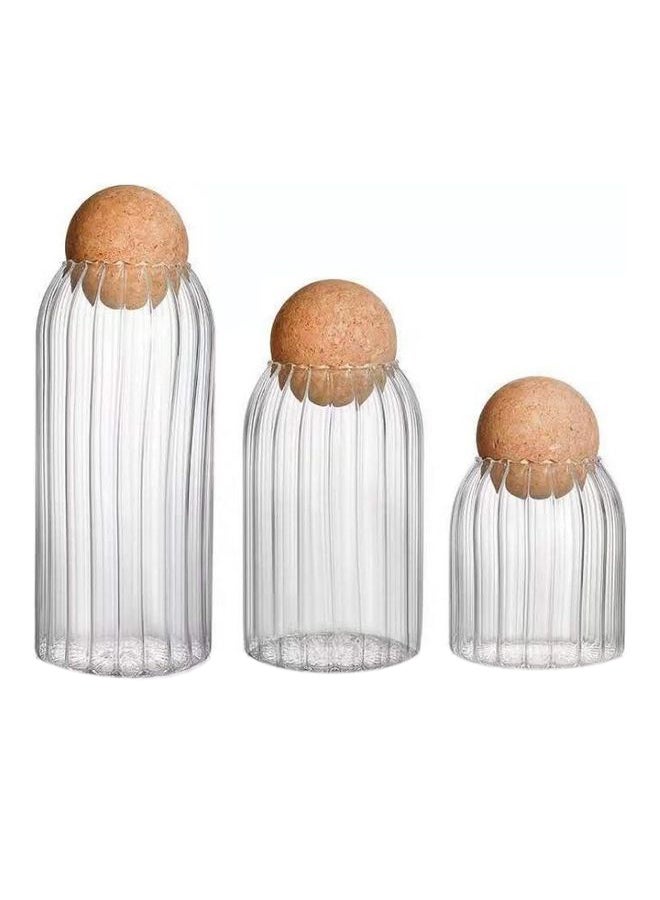 SAPU 3-Piece Food Storage Glass Jars With Cork Ball Caps Clear 1000/700/500ml  - Image 1