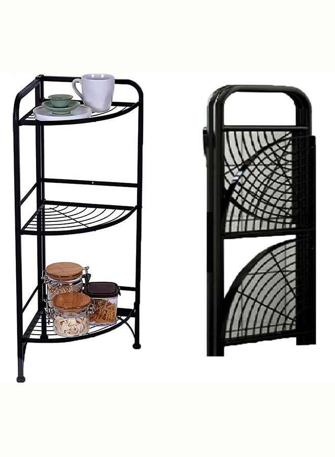 توشيونيكس رف تخزين بالمطبخ بـ 3 طبقات قابل للطي ومصنوع من المعدن أسود 85x51x34سم - Image 1