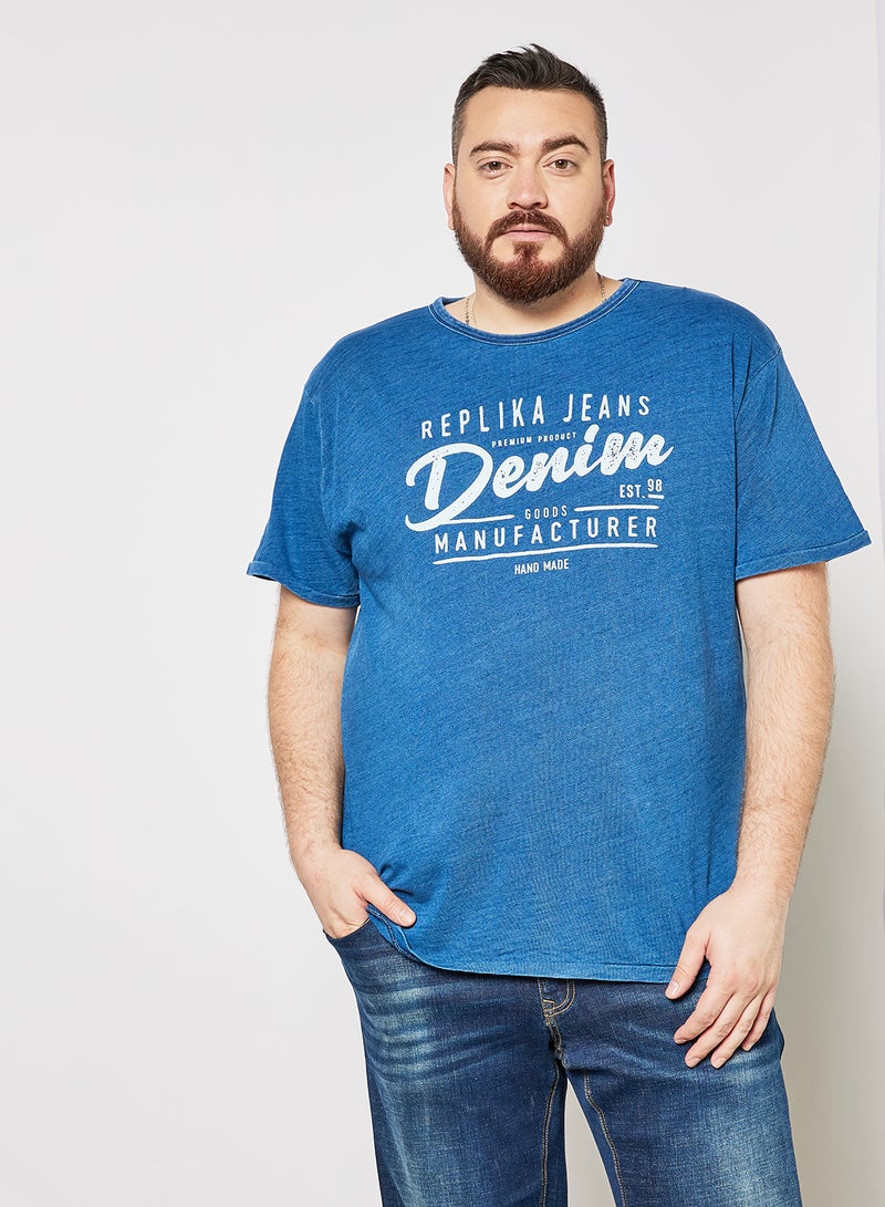 Replika Jeans - Plus Size Logo Print T-Shirt Indigo - Image 1