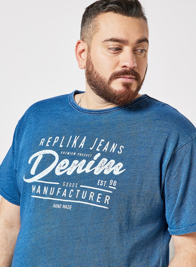Replika Jeans - Plus Size Logo Print T-Shirt Indigo - Image 1