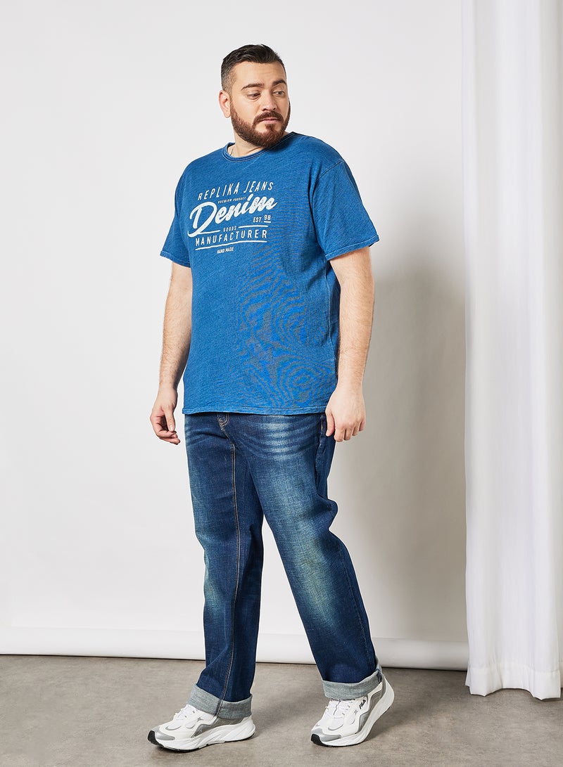 Replika Jeans - Plus Size Logo Print T-Shirt Indigo - Image 1