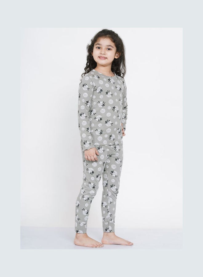 2-Piece Printed Nightwear Kids Pyjama Set Grey - v1638105438/N52050859V_2