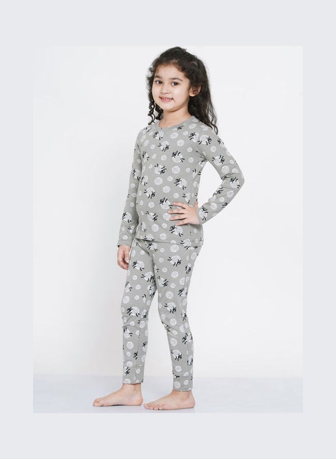 2-Piece Printed Nightwear Kids Pyjama Set Grey - v1638105438/N52050859V_3