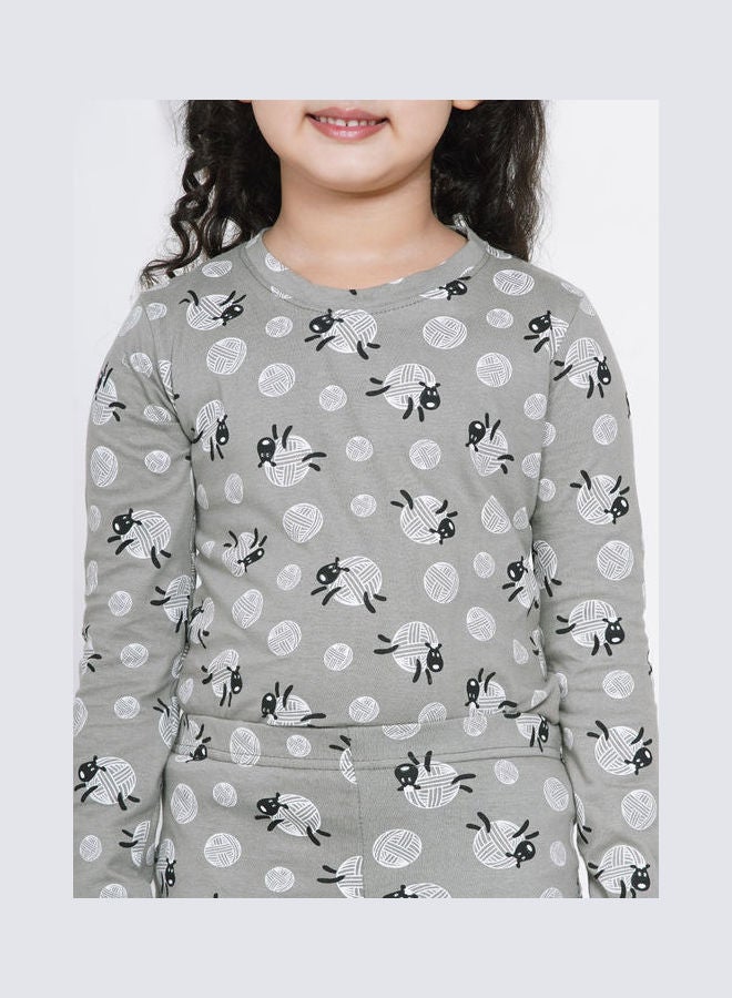 2-Piece Printed Nightwear Kids Pyjama Set Grey - v1638105438/N52050859V_6