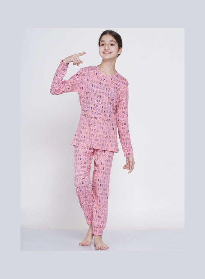 LAUREN Smith 2-Piece Printed Nightwear Kids Pyjama Set Bright Pink  - Image 1